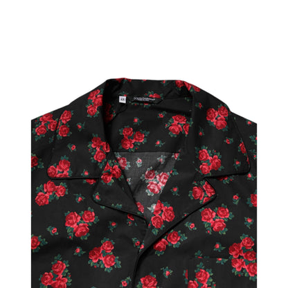 Dolce & Gabbana Black Floral Print Cotton Men Pajama Set Sleepwear