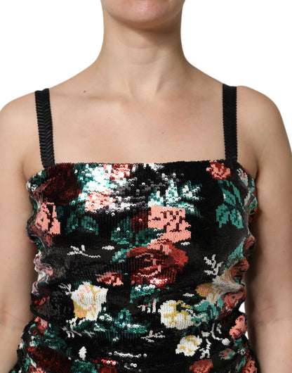 Dolce & Gabbana Black Floral Sequin Sleeveless Sheath Dress