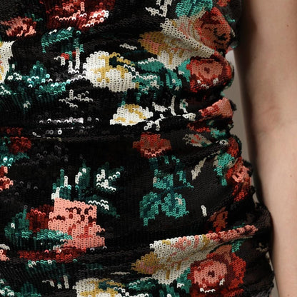 Dolce & Gabbana Black Floral Sequin Sleeveless Sheath Dress