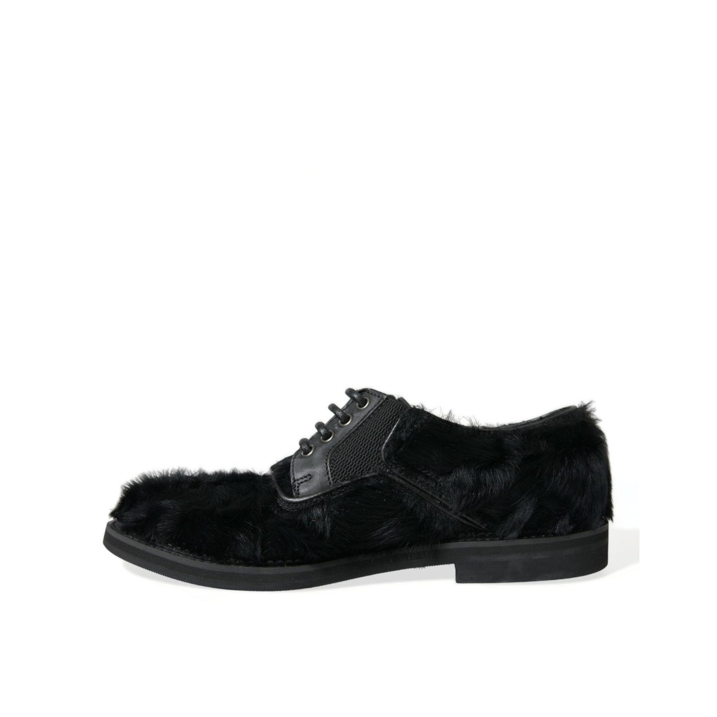 Dolce & Gabbana Black Fur Leather Lace Up Derby Dress Shoes