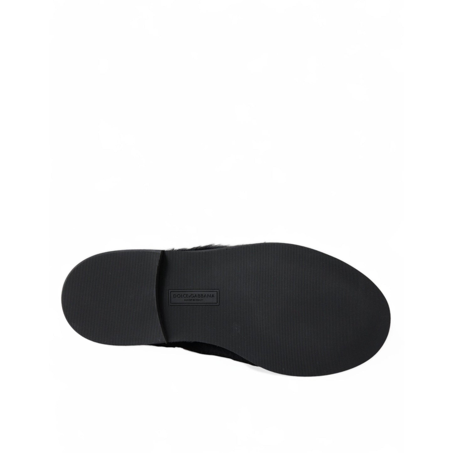 Dolce & Gabbana Black Fur Leather Lace Up Derby Dress Shoes
