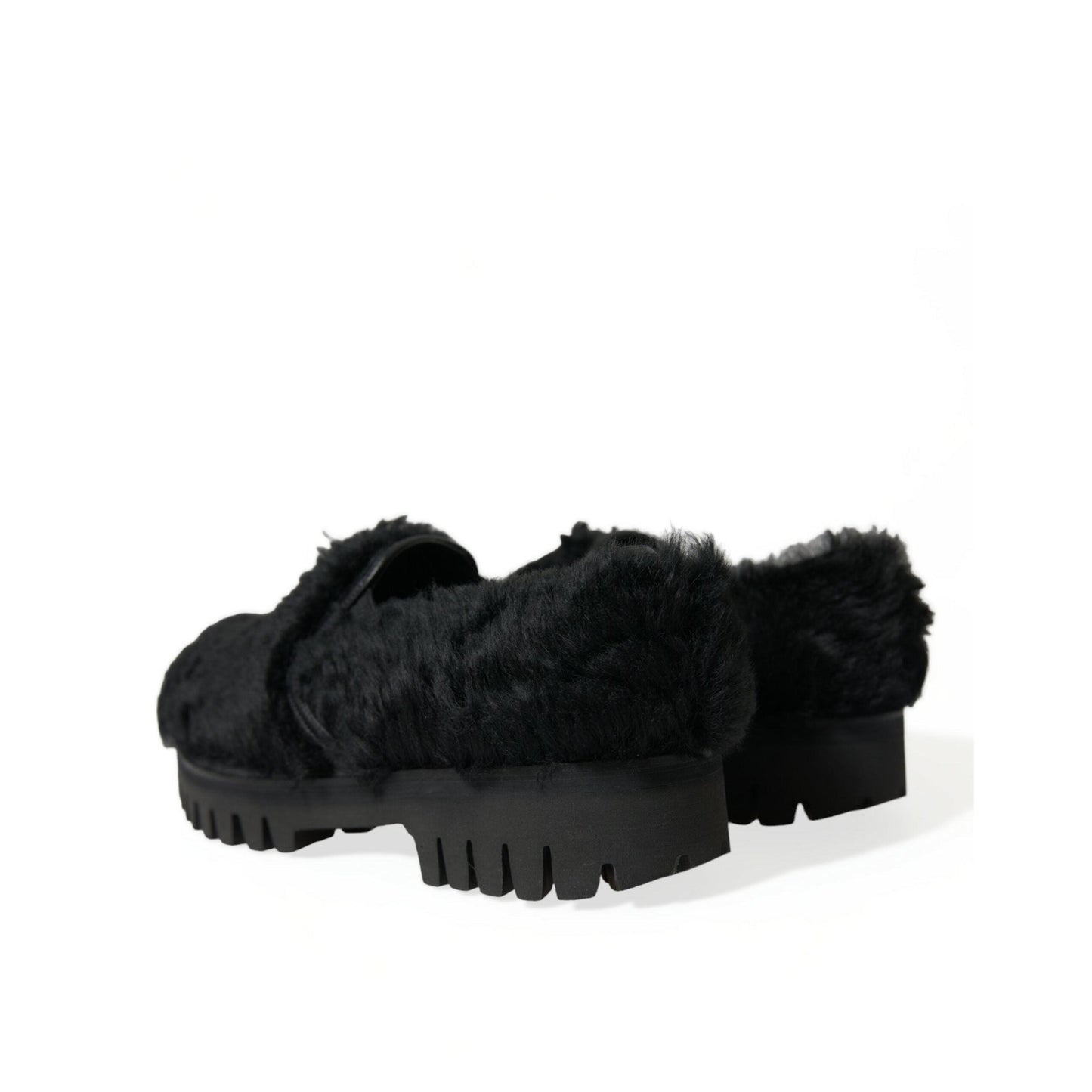 Dolce & Gabbana Black Fur Leather Slippers Dress Shoes