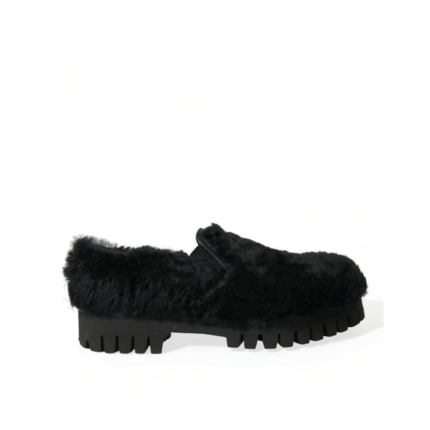Dolce & Gabbana Black Fur Leather Slippers Dress Shoes