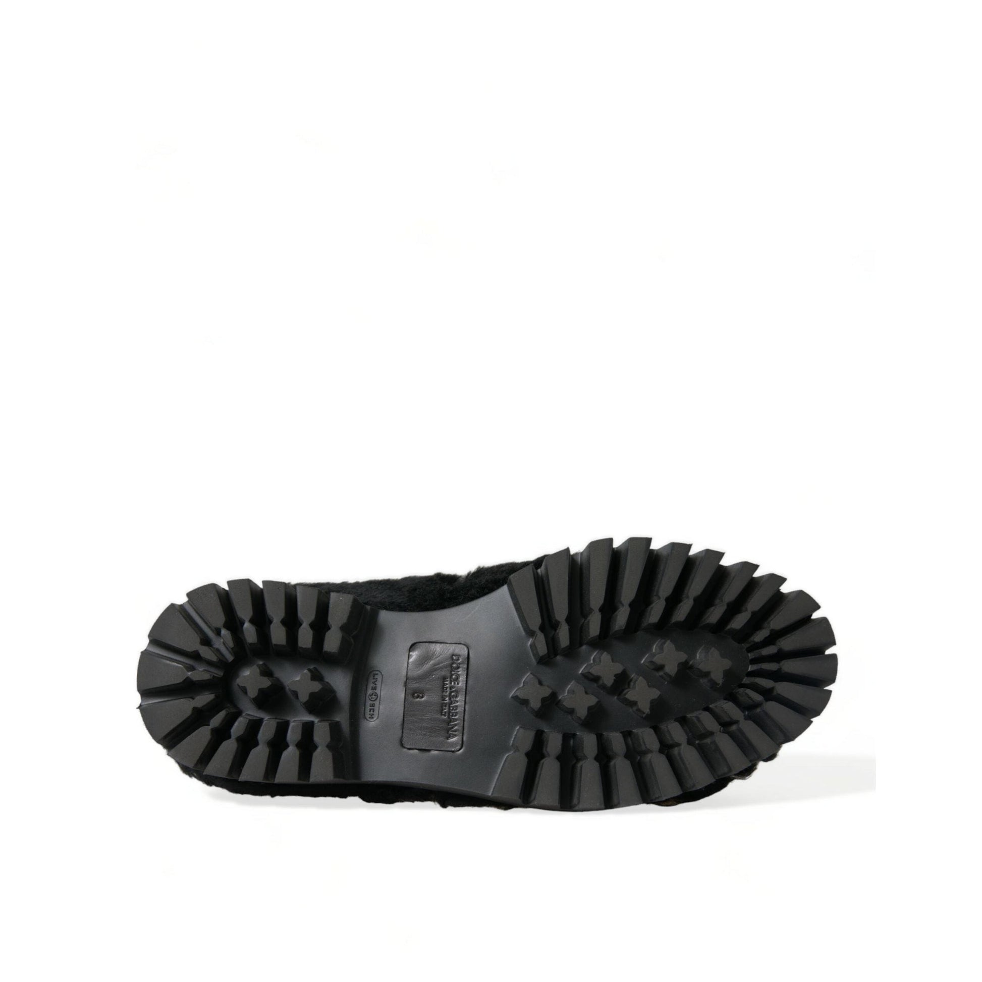 Dolce & Gabbana Black Fur Leather Slippers Dress Shoes
