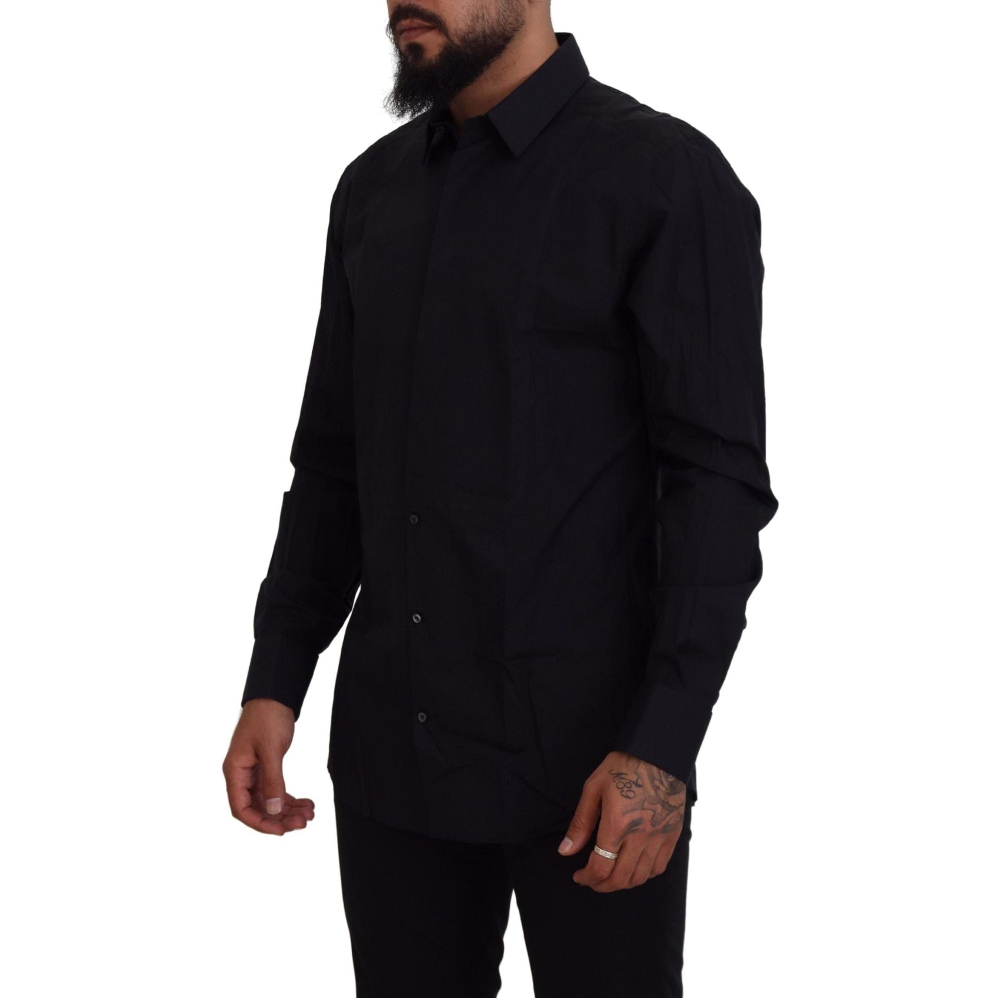 Dolce & Gabbana Black Gold Cotton Slim Fit Dress Mens Shirt