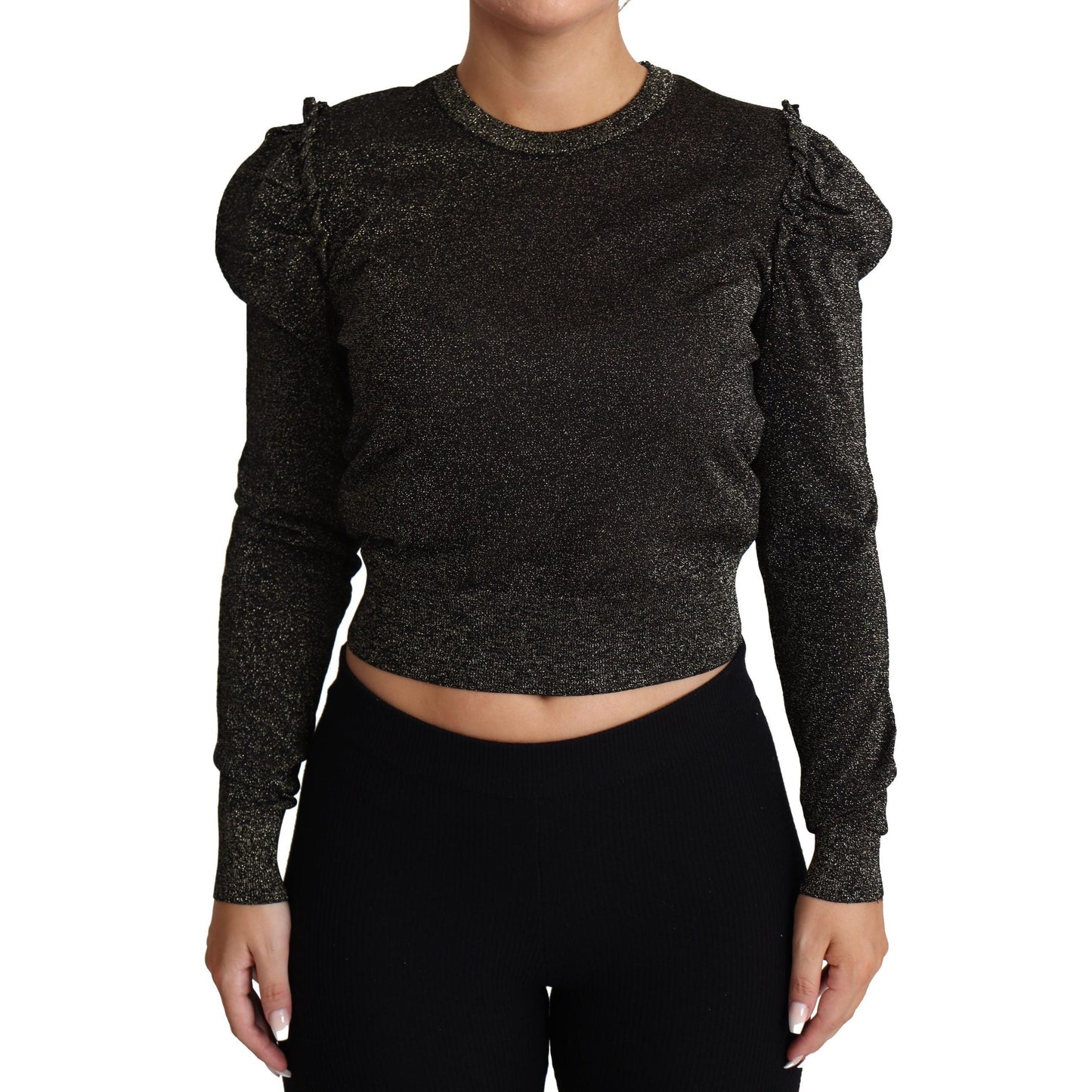 Dolce & Gabbana Black Gold Cropped Women Pullover Sweater