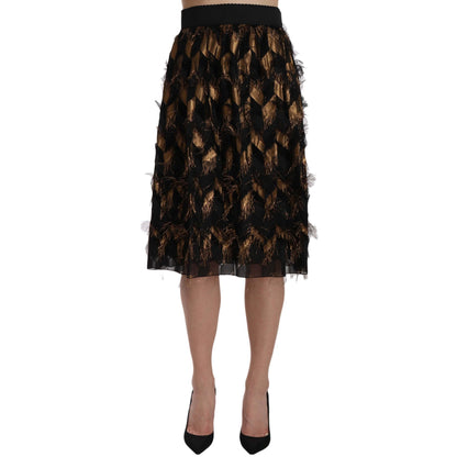 Dolce & Gabbana Black Gold Fringe Metallic Pencil A-line Skirt