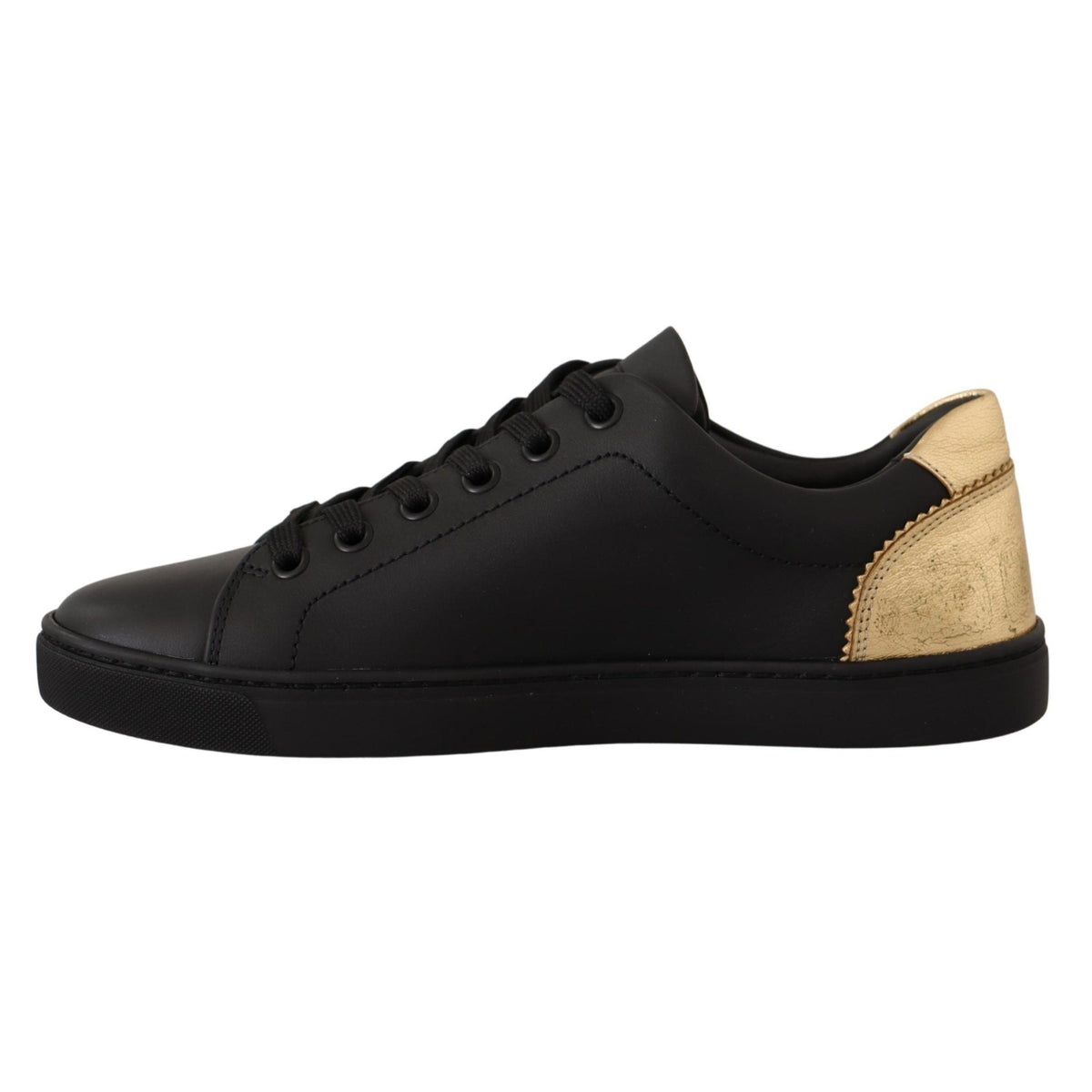 Dolce & Gabbana Black Gold Leather Low Top Sneakers Womens Shoes