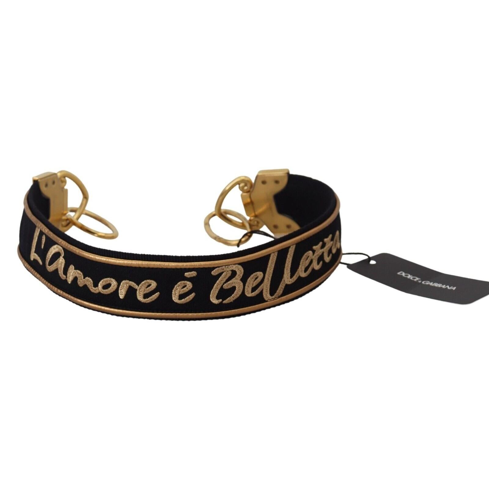 Dolce & Gabbana Black Gold Logo Print Brass Bag Shoulder Strap