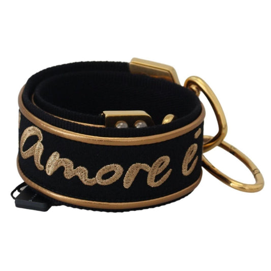 Dolce & Gabbana Black Gold Logo Print Brass Bag Shoulder Strap