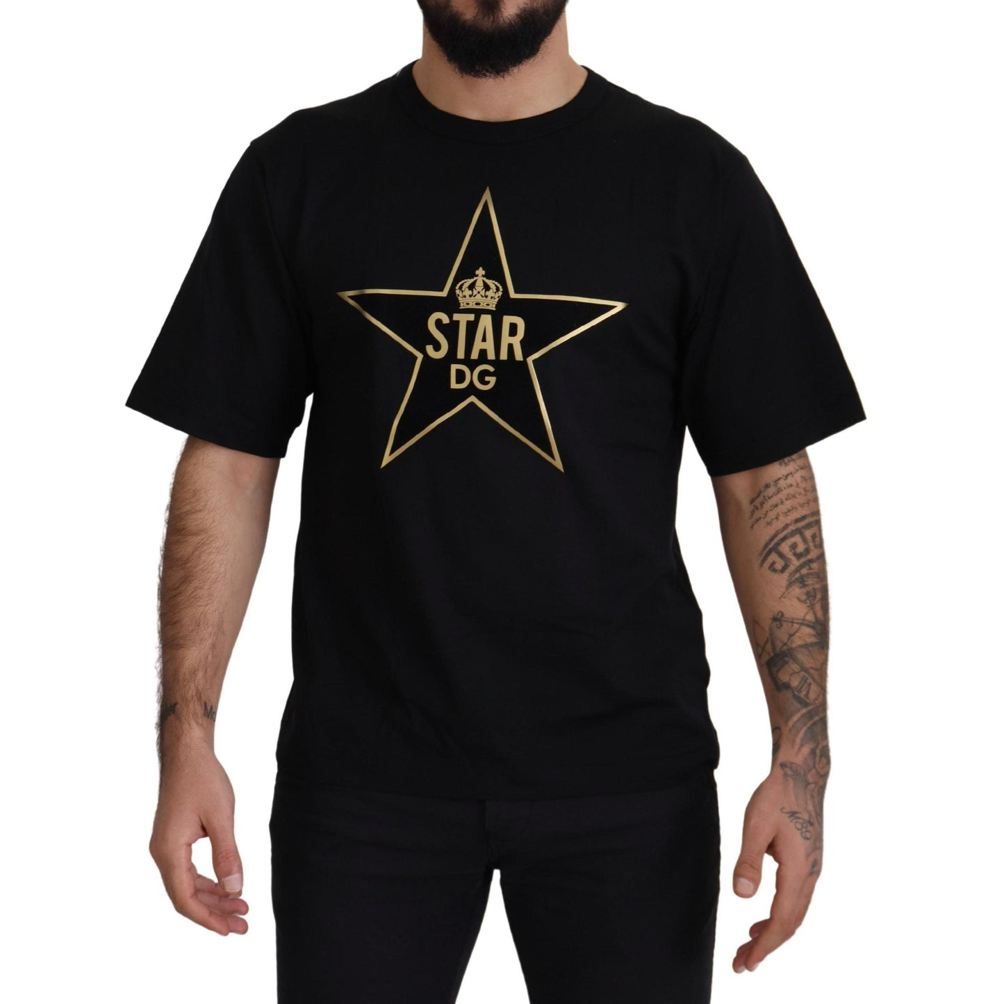 Dolce & Gabbana Black Gold STAR Crown DG Cotton Crewneck T-shirt