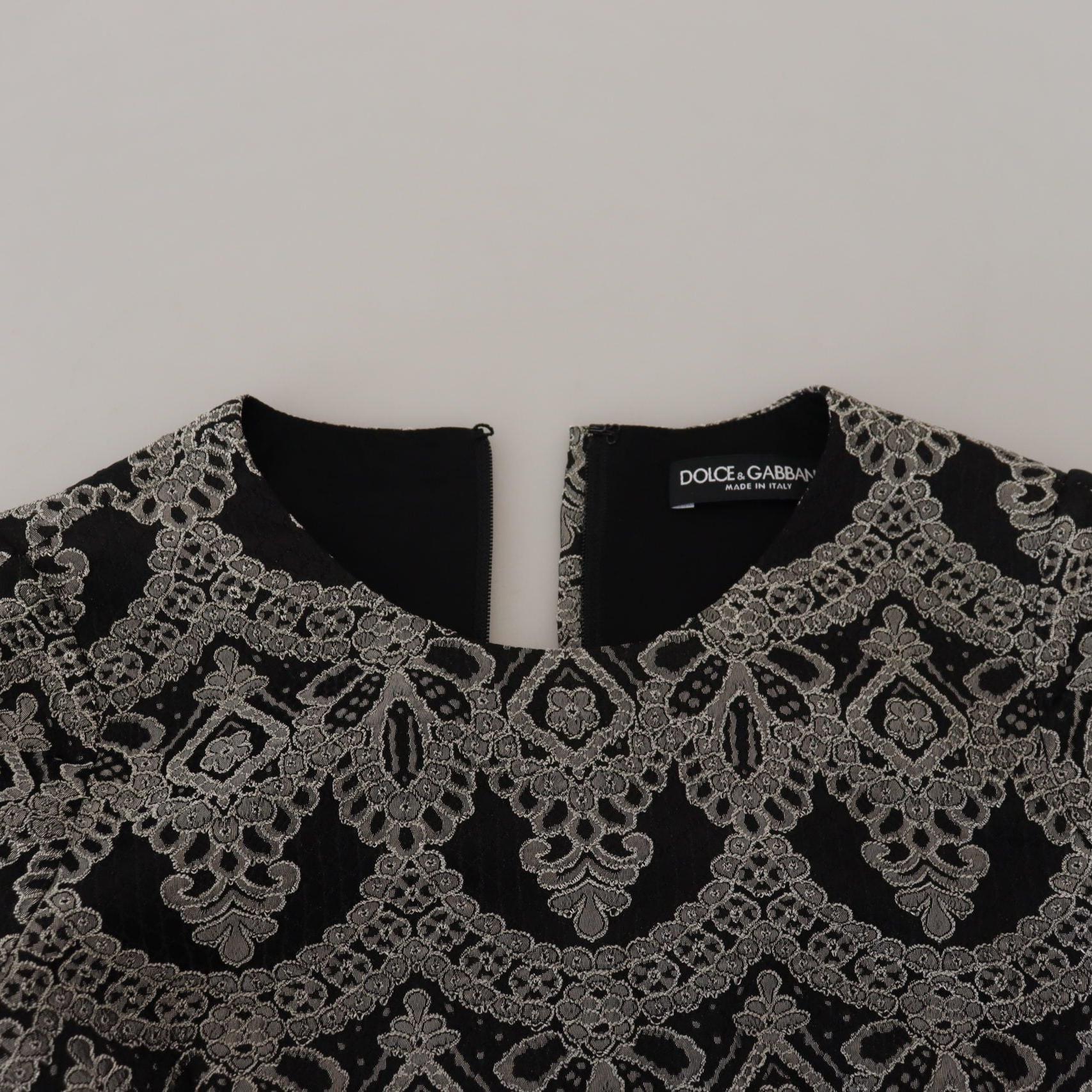 Dolce & Gabbana Black Gray Jacquard Sheath Bodycon Dress