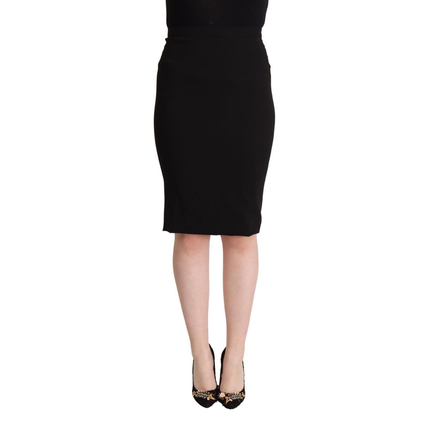 Dolce & Gabbana Black High Waist Knee Length Pencil Cut Skirt