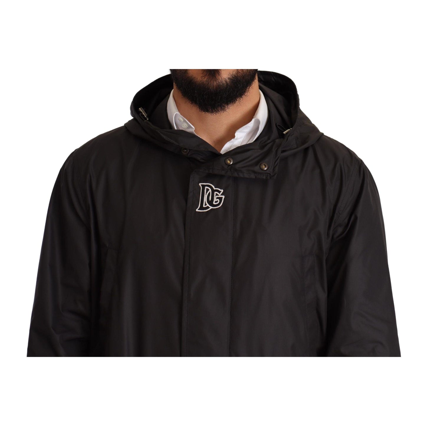 Dolce & Gabbana Black Hooded Mens Trench Coat Jacket