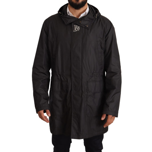 Dolce & Gabbana Black Hooded Mens Trench Coat Jacket