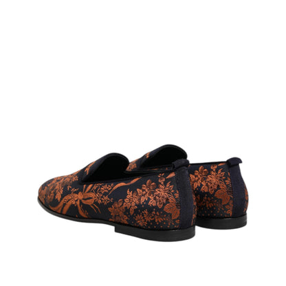 Dolce & Gabbana Black Jacquard Polyester Slip On Loafers Shoes