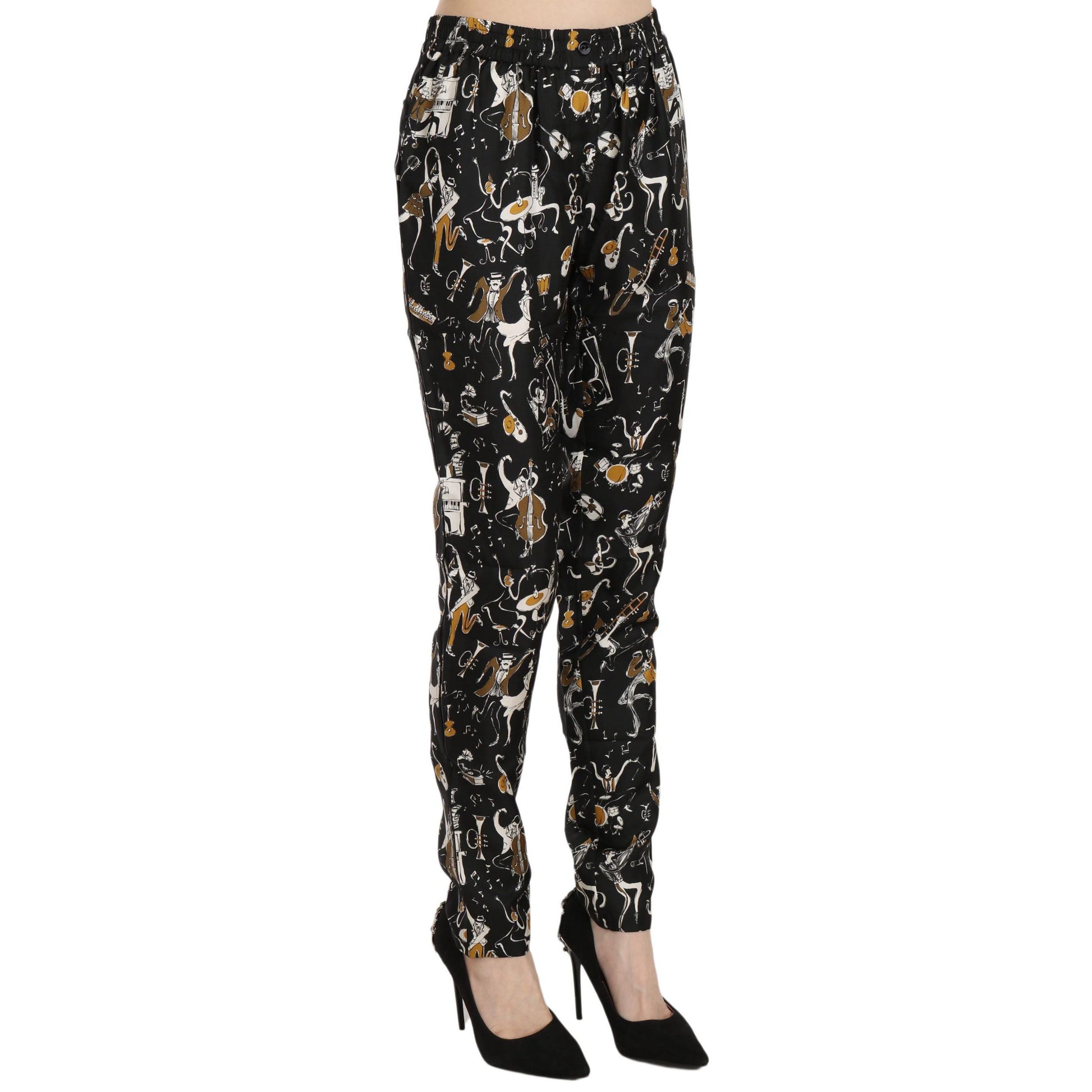 Dolce & Gabbana Black Jazz Club Print High Waist Tapered Pants