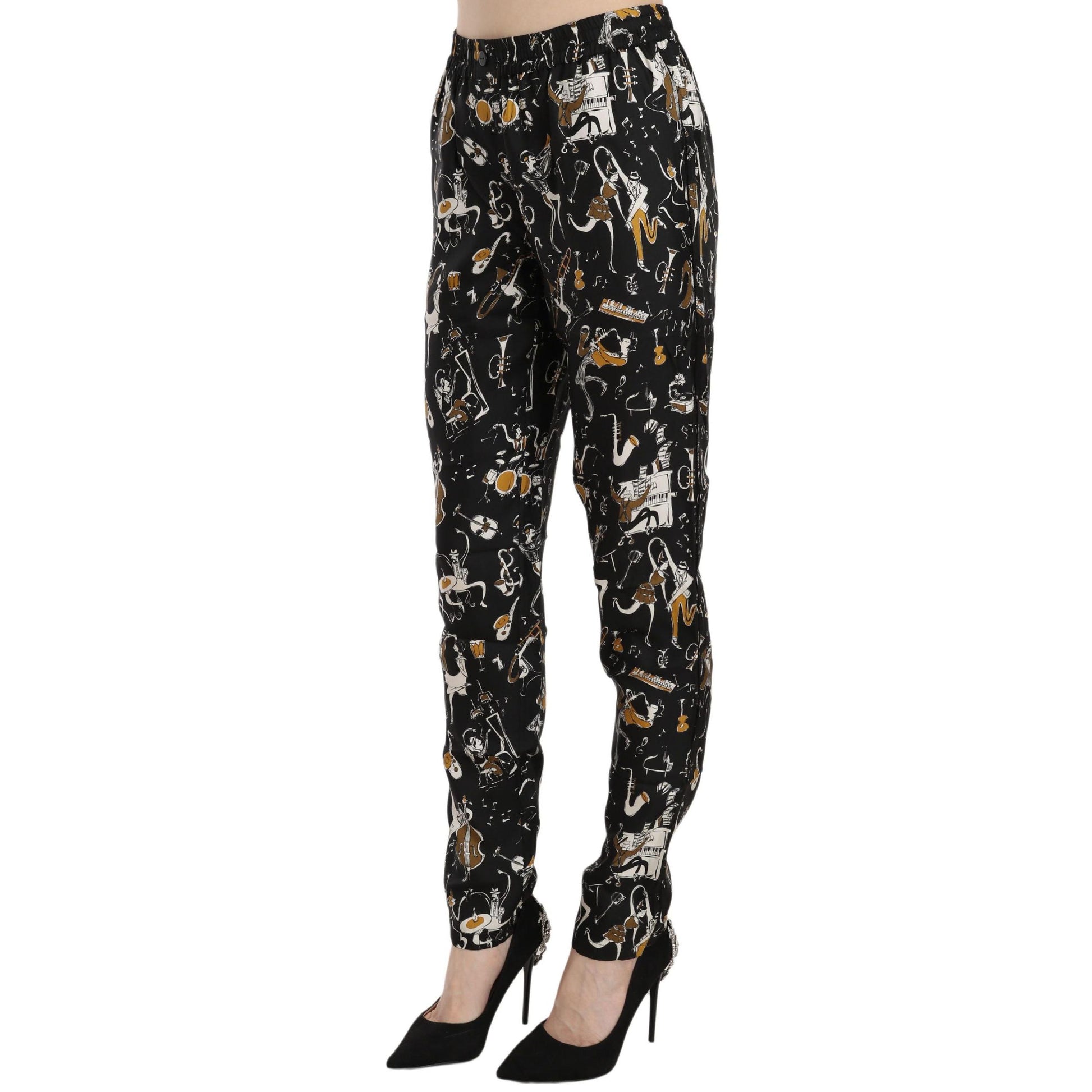 Dolce & Gabbana Black Jazz Club Print High Waist Tapered Pants