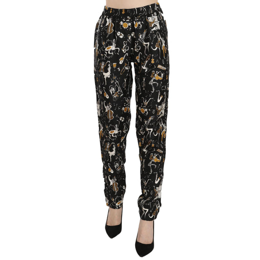 Dolce & Gabbana Black Jazz Club Print High Waist Tapered Pants