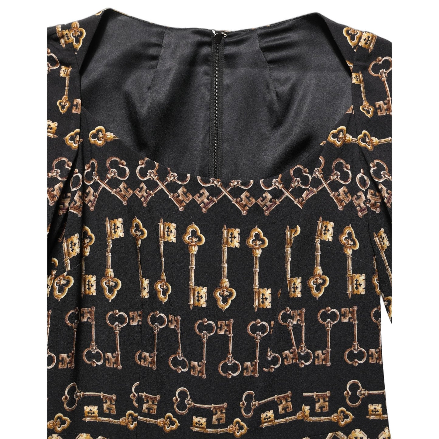 Dolce & Gabbana Black Key Print Long Sleeves Sheath Midi Dress