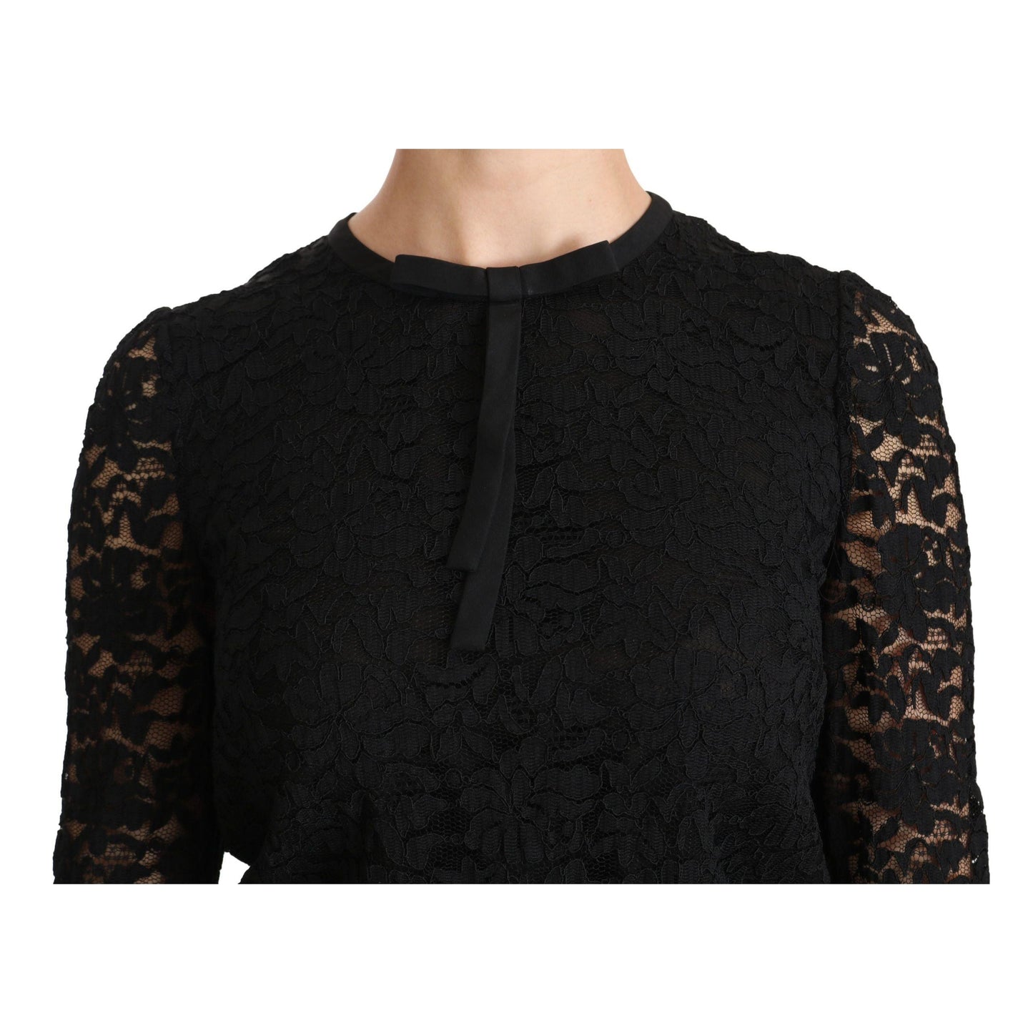 Dolce & Gabbana Black Lace Long Sleeve Nylon Blouse