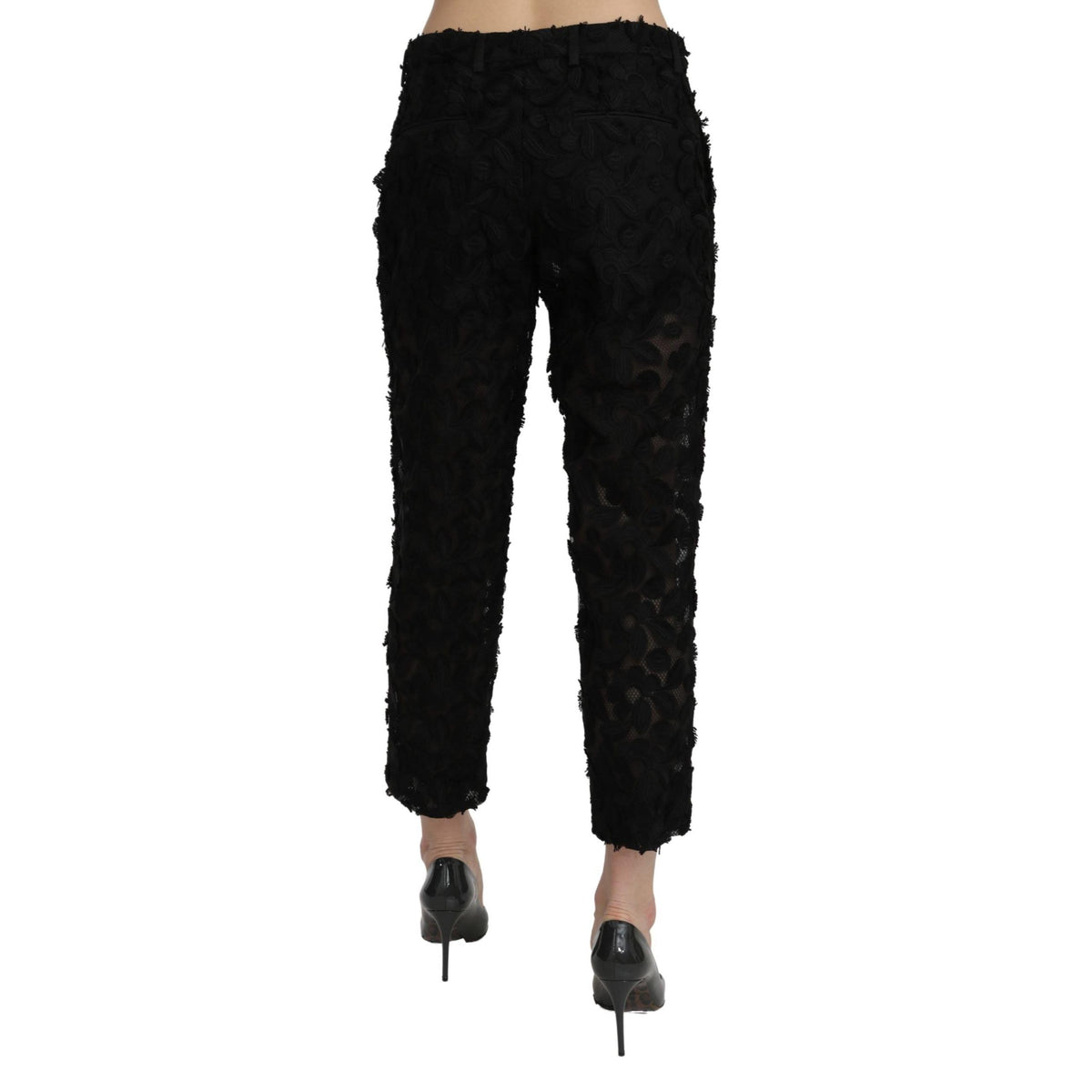 Dolce & Gabbana Black Lace Straight Cropped High Waist Pants