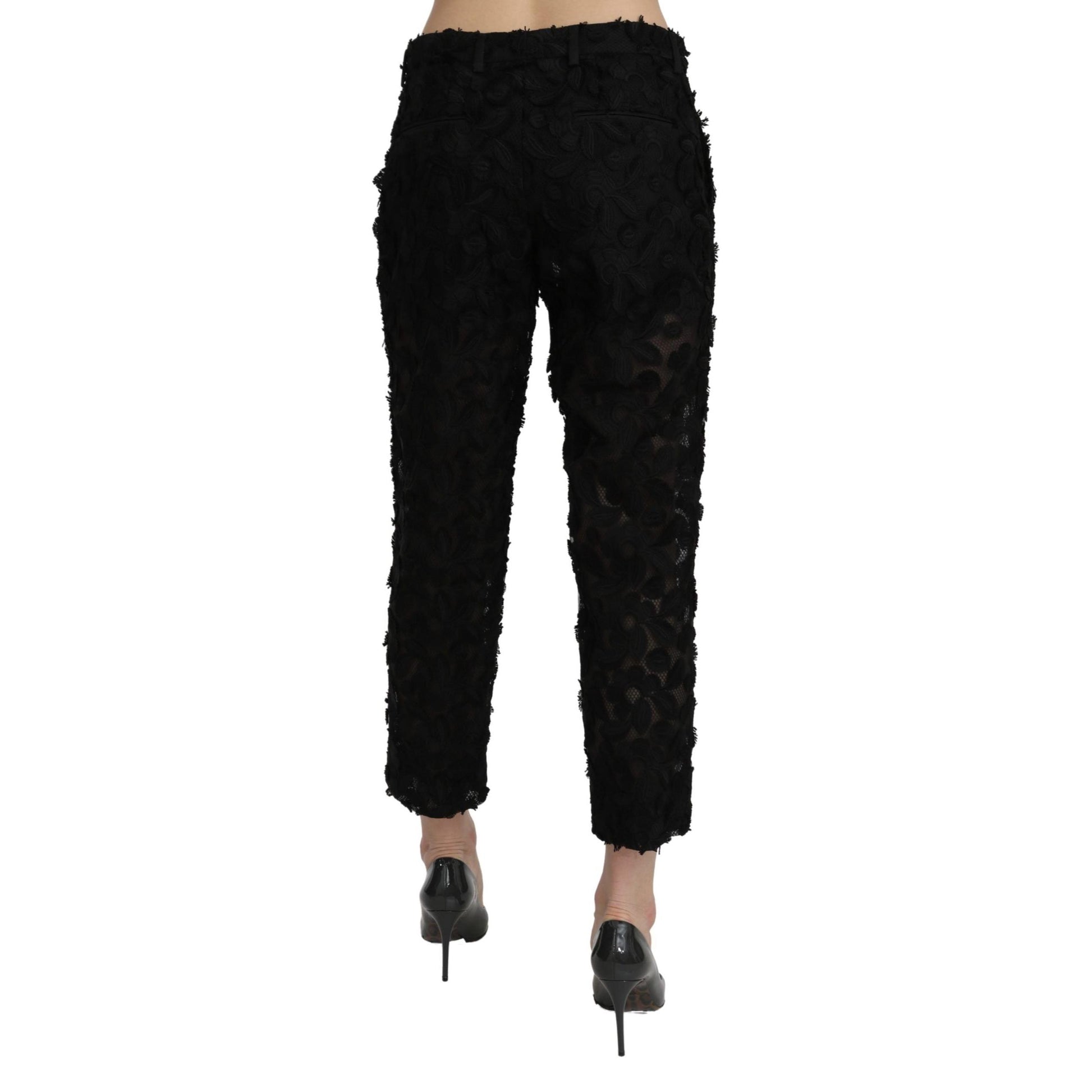 Dolce & Gabbana Black Lace Straight Cropped High Waist Pants