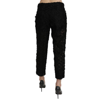 Dolce & Gabbana Black Lace Straight Cropped High Waist Pants