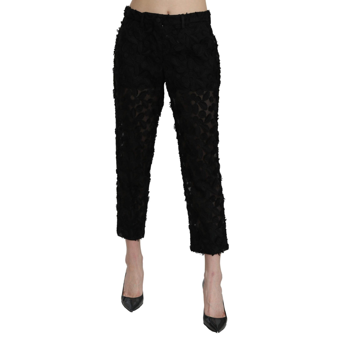 Dolce & Gabbana Black Lace Straight Cropped High Waist Pants