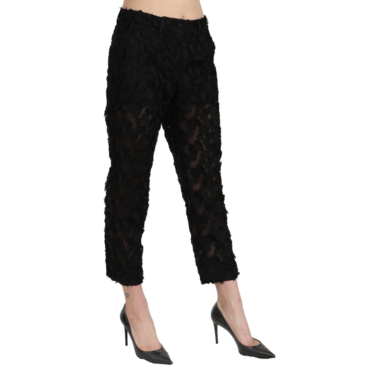 Dolce & Gabbana Black Lace Straight Cropped High Waist Pants