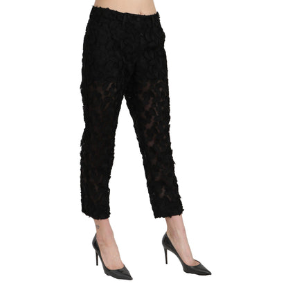 Dolce & Gabbana Black Lace Straight Cropped High Waist Pants
