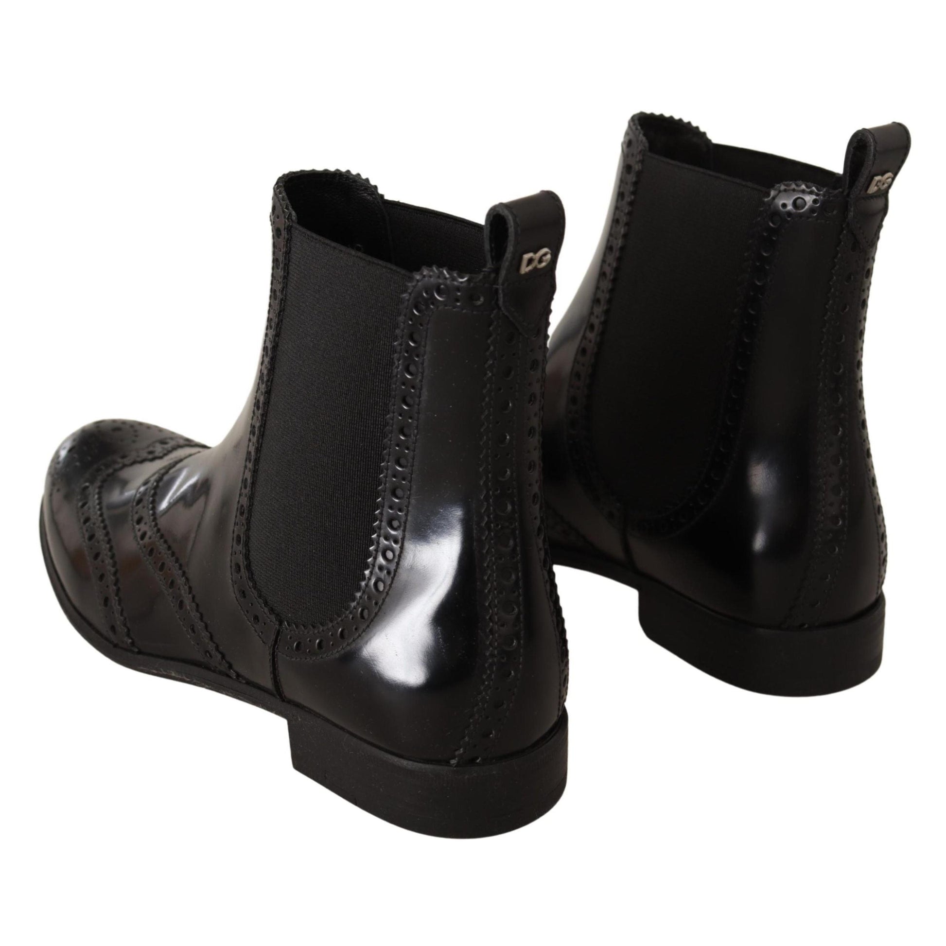 Dolce & Gabbana Black Leather Ankle High Flat Boots Shoes