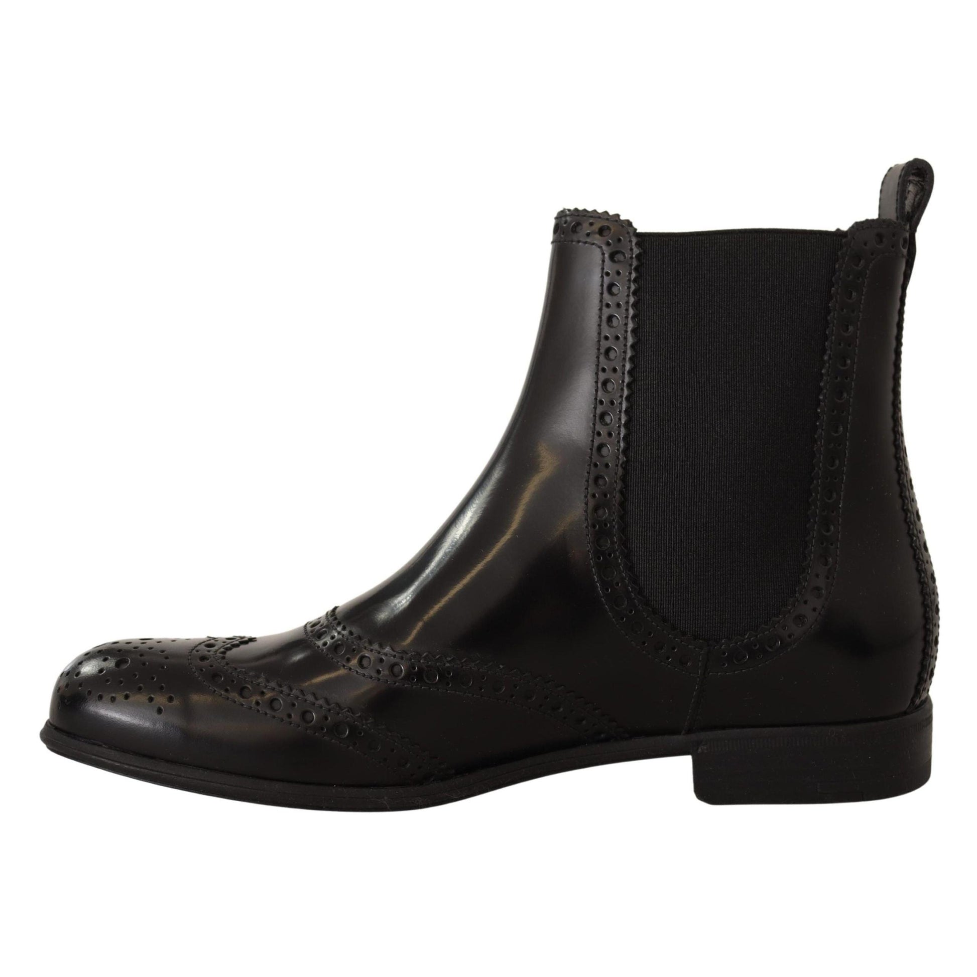 Dolce & Gabbana Black Leather Ankle High Flat Boots Shoes