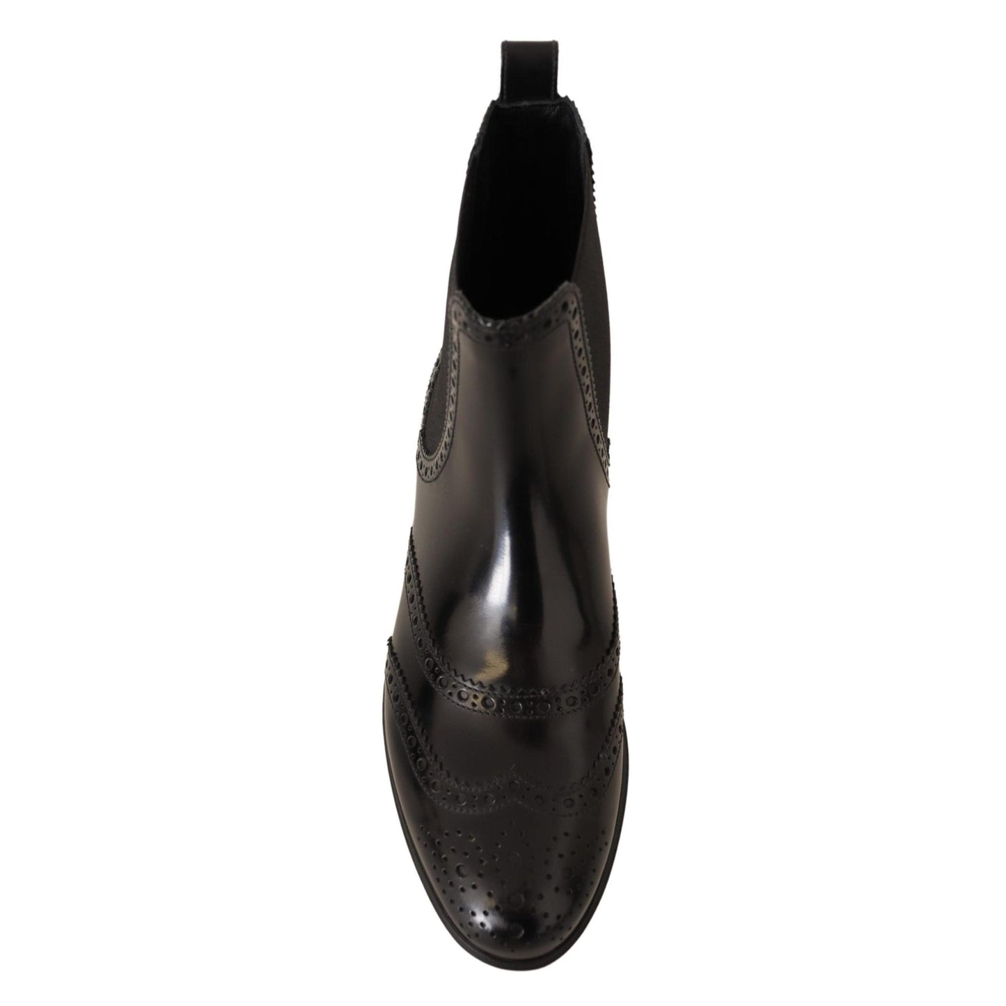 Dolce & Gabbana Black Leather Ankle High Flat Boots Shoes