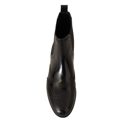 Dolce & Gabbana Black Leather Ankle High Flat Boots Shoes