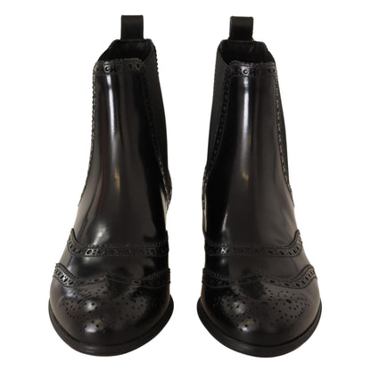 Dolce & Gabbana Black Leather Ankle High Flat Boots Shoes
