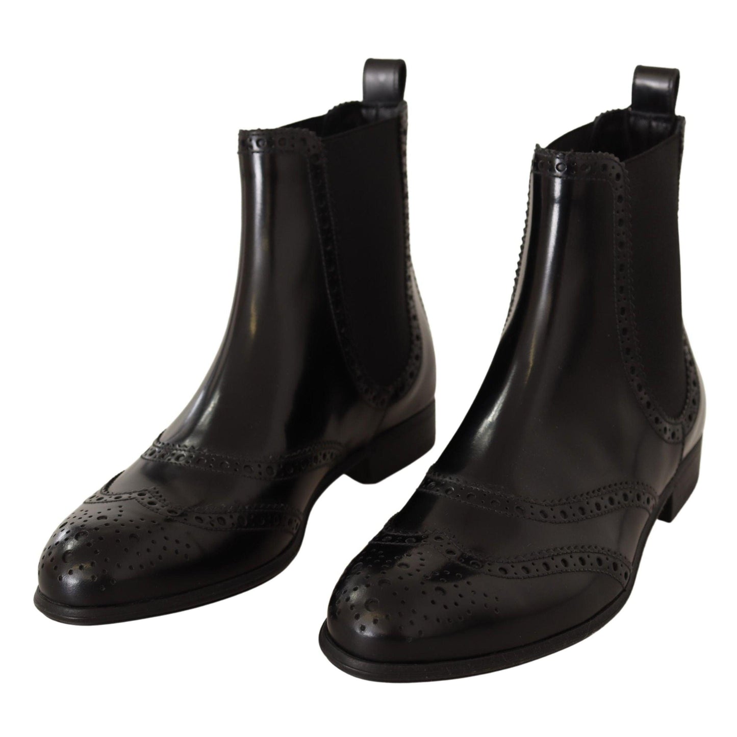 Dolce & Gabbana Black Leather Ankle High Flat Boots Shoes