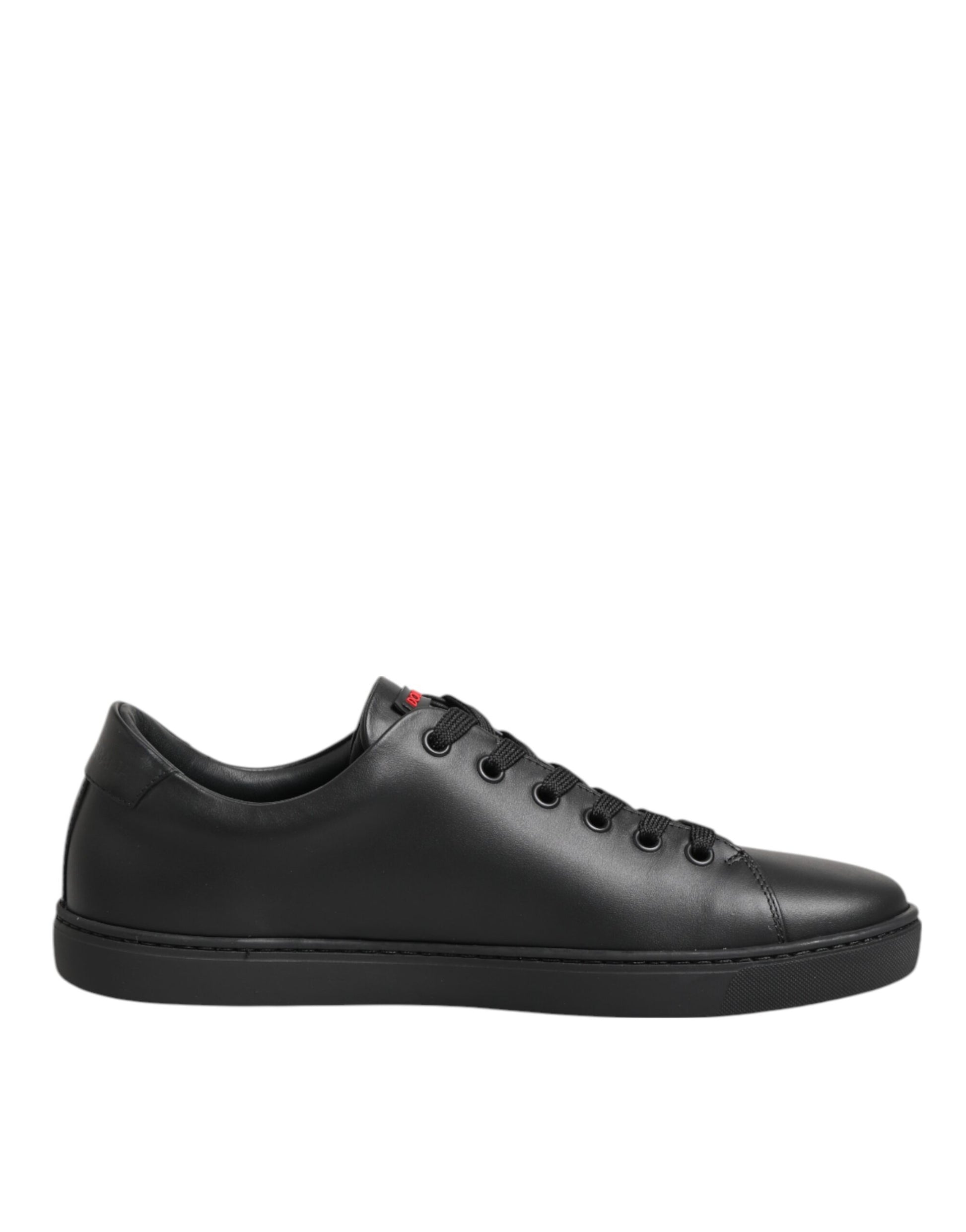 Dolce & Gabbana Black Leather Crystal Heart Low Top Sneakers Shoes