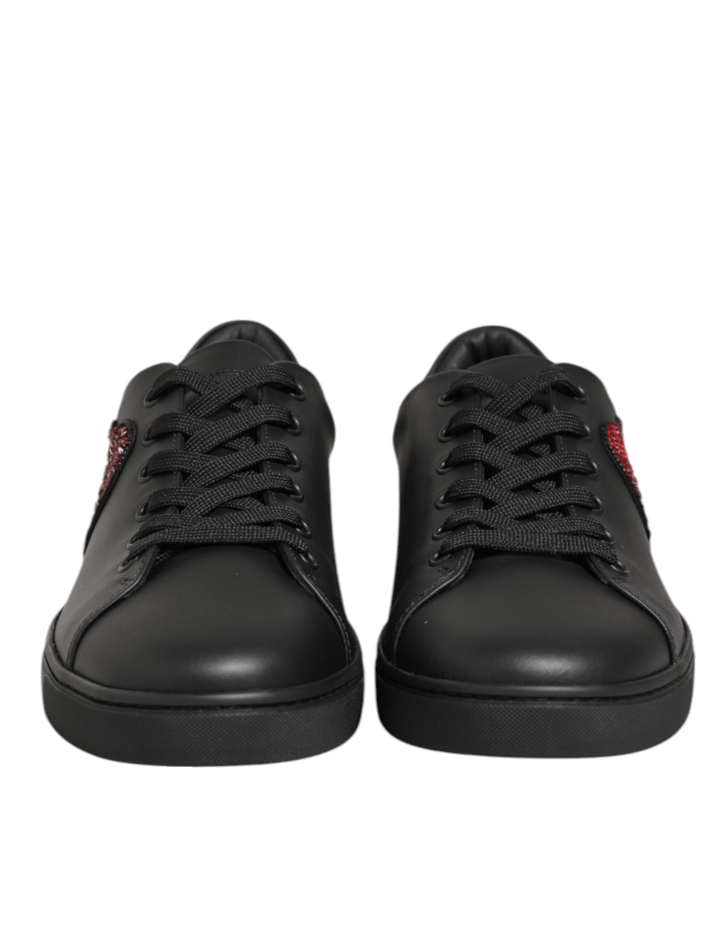 Dolce & Gabbana Black Leather Crystal Heart Sneakers Shoes