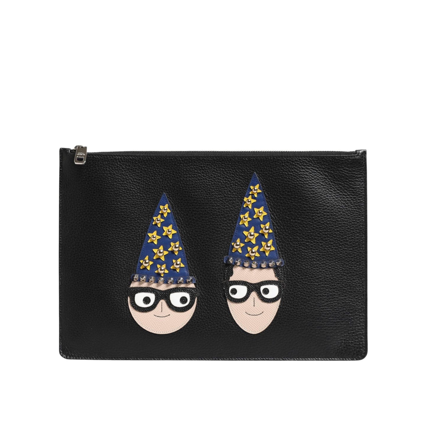 Dolce & Gabbana Black Leather #DGFAMILY Embellished Men Clutch Pouch Bag