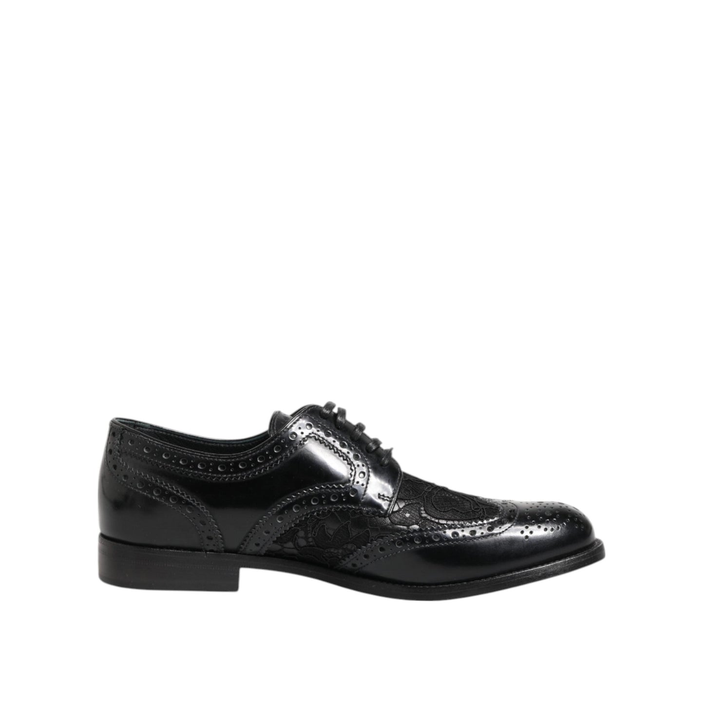 Dolce & Gabbana Black Leather Floral Lace Dress Formal Shoes