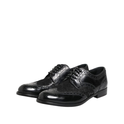 Dolce & Gabbana Black Leather Floral Lace Dress Formal Shoes