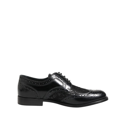 Dolce & Gabbana Black Leather Floral Lace Dress Formal Shoes