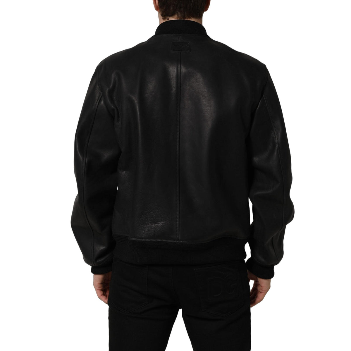 Dolce & Gabbana Black Leather Full Zip Men Biker Jacket