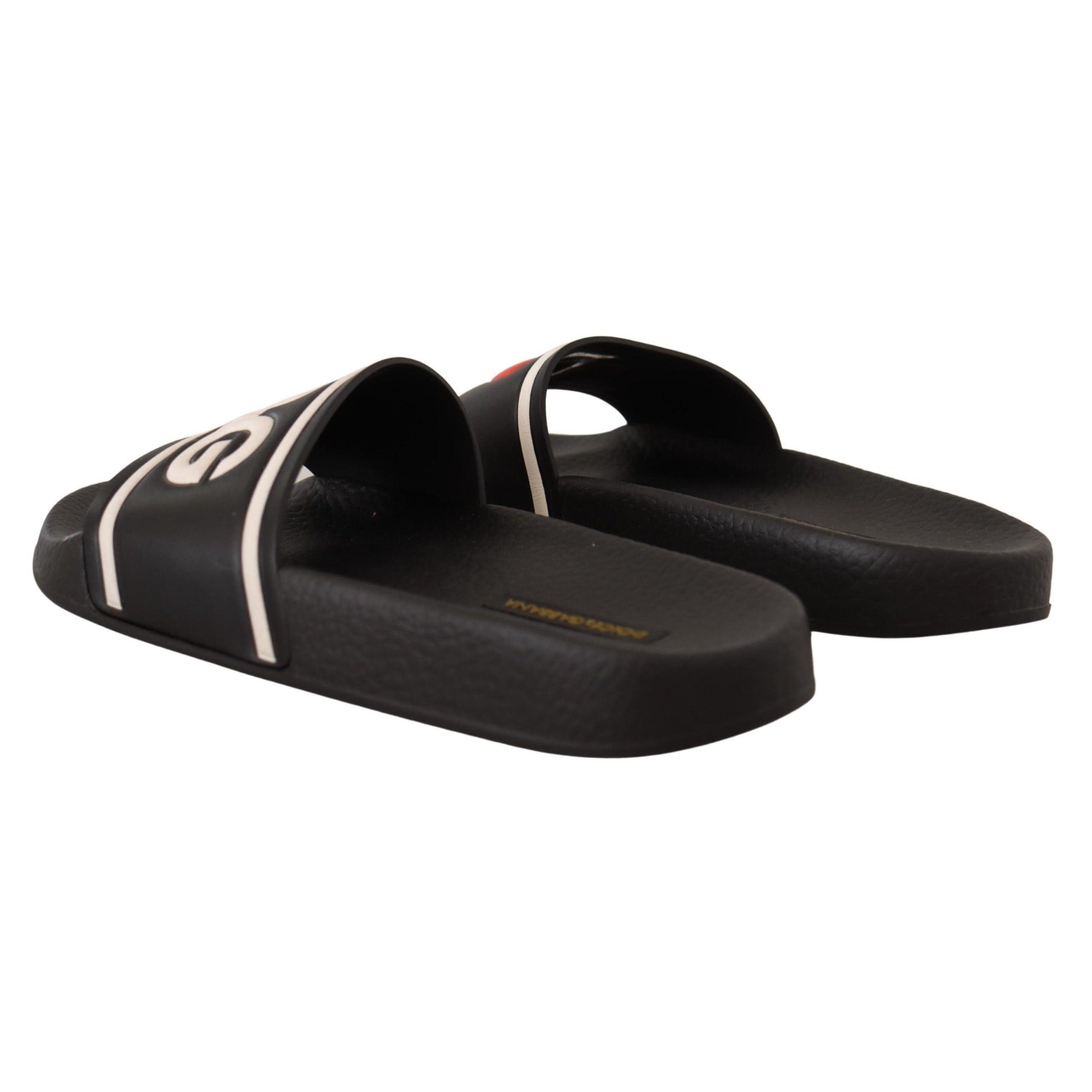 Dolce & Gabbana Black Leather I Love D&G Slides Sandals