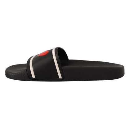 Dolce & Gabbana Black Leather I Love D&G Slides Sandals