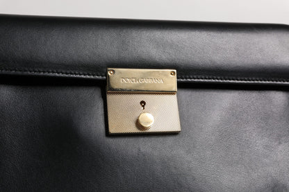 Dolce & Gabbana Black Leather Logo Plaque Document Briefcase Bag