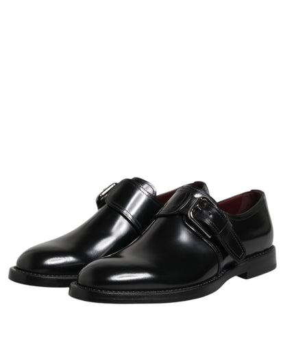 Dolce & Gabbana Black Leather Monk Strap Derby Formal Shoes