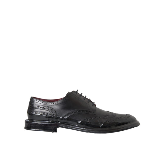 Dolce & Gabbana Black Leather Oxford Wingtip Formal Men Shoes