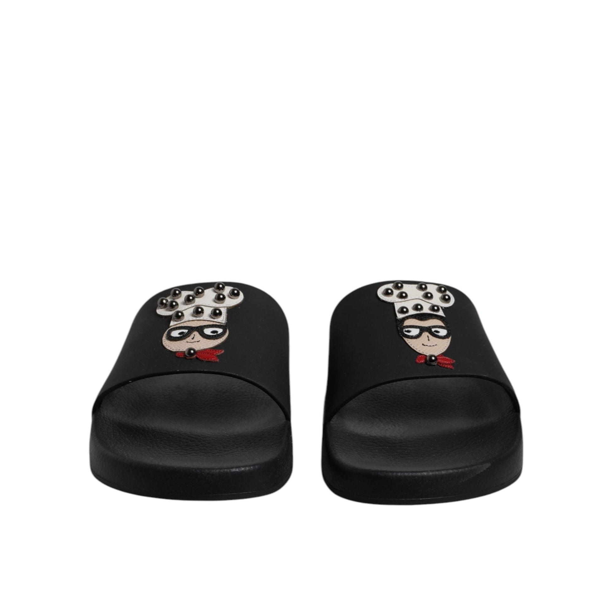 Dolce & Gabbana Black Leather Slides Sandals Beachwear Shoes